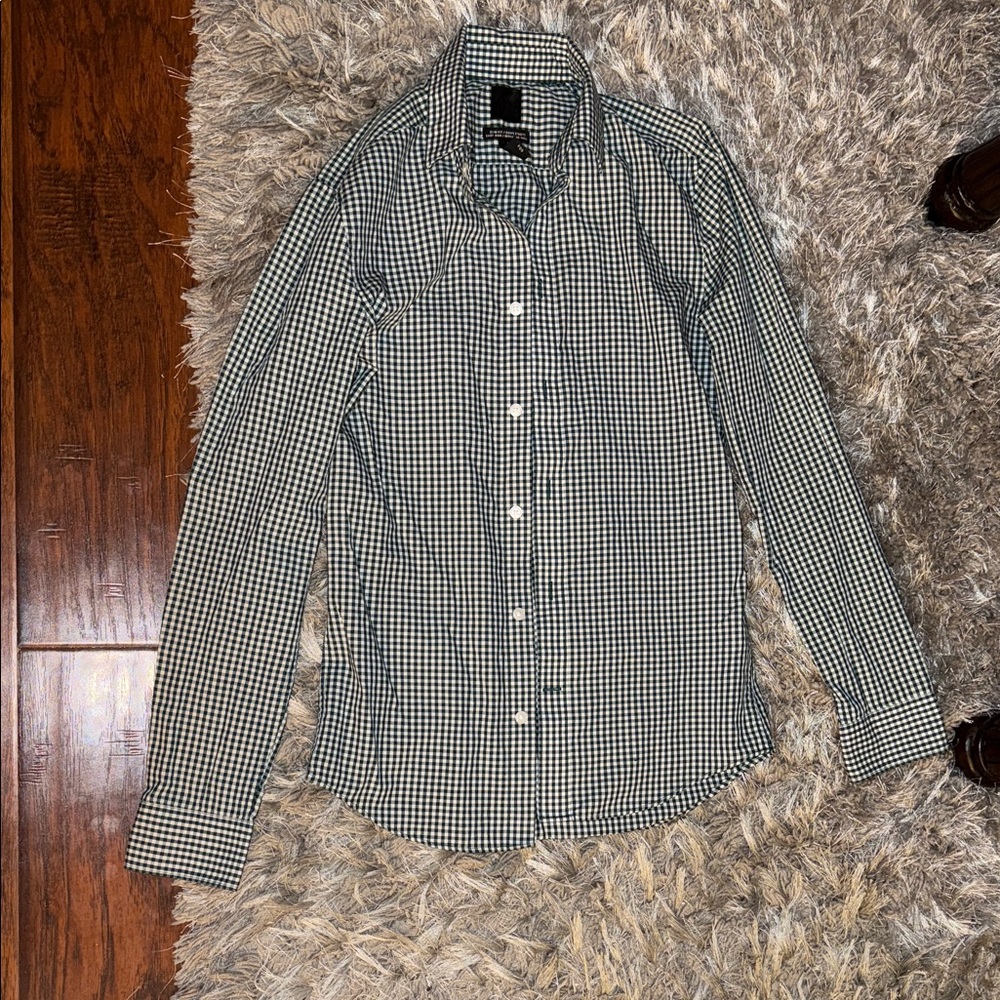 Men's Green & White Button-Up Slim Fit Dress Shirt Size XS